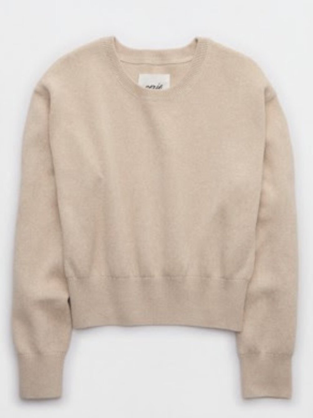 aerie Cozy Crewneck Sweater in Light Taupe
